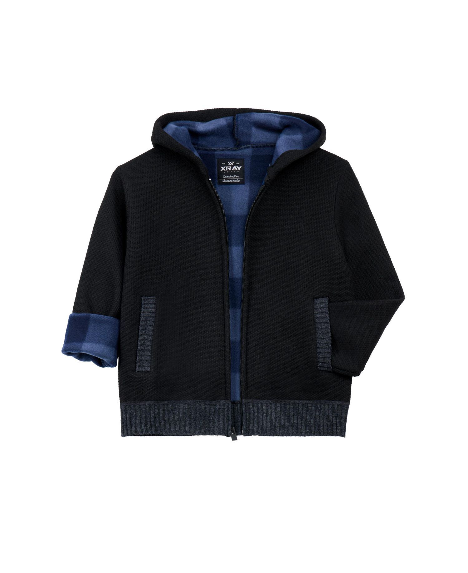 Boy's Fleece Lined Full Zip Hooded Knit Sweater Size 4-18