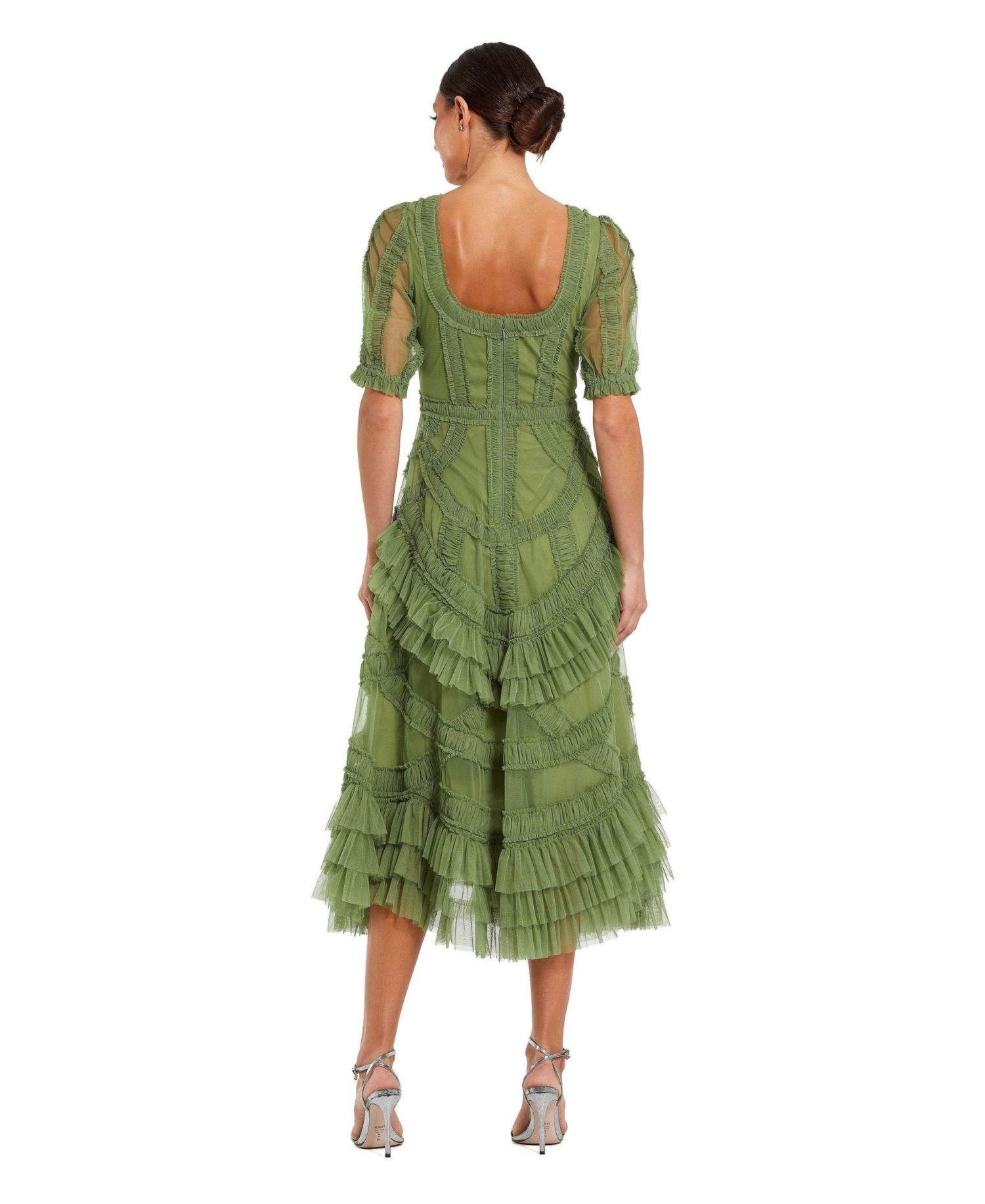 Women's Ruffle Scoop Neck Short-Sleeve Midi Dress