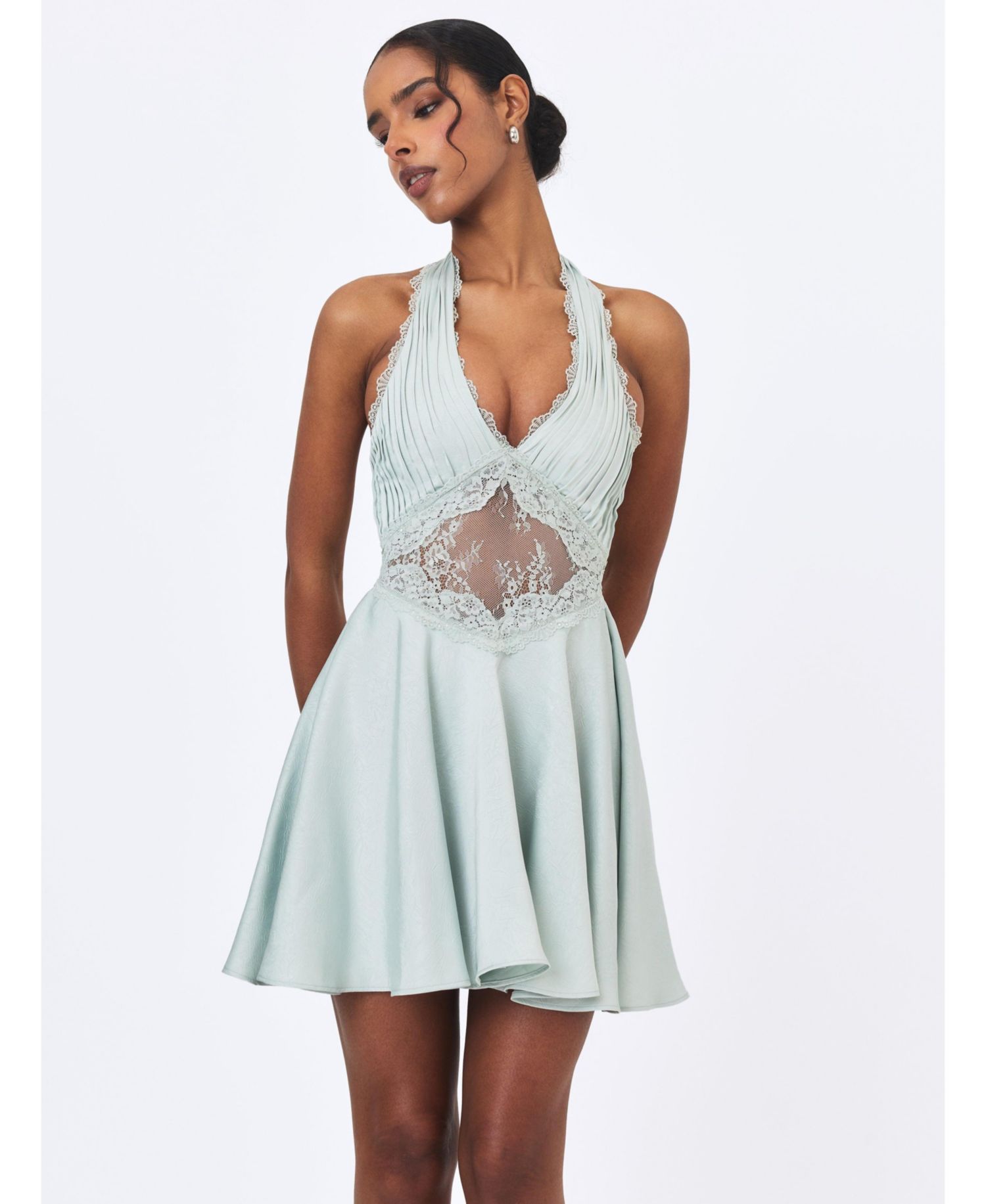 Women's Rianna Halter Mini Crinkle-Satin Dress