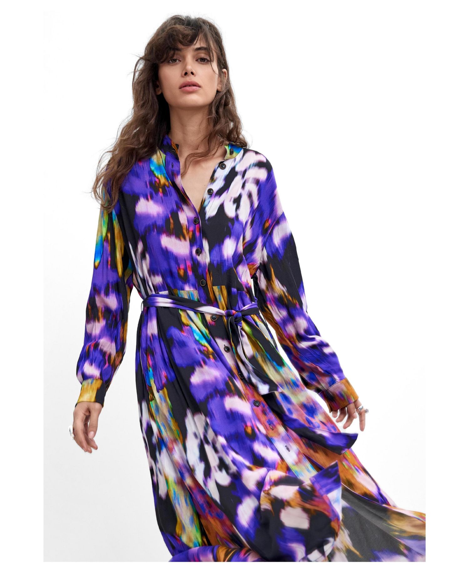 Women's M. C. Lacroix Midi A-Line Mandarin-Collar Dress