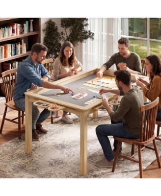 Game Table for 4-6 Players with Removable Table Top, 2-in-1 Dining and Board Game Poker Table with Detachable Cup Holders, Play Mat, Hidden Storage