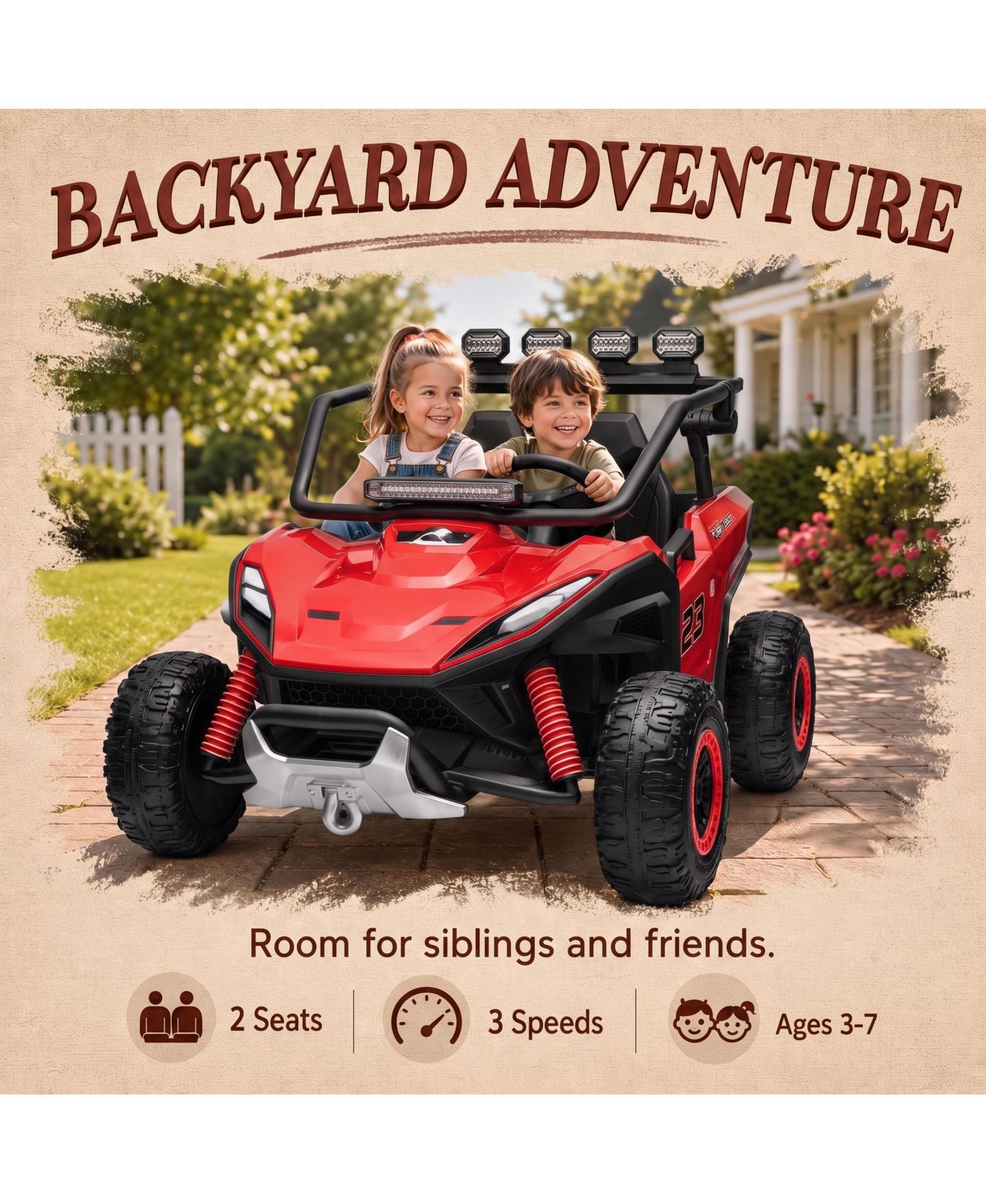 Детская игрушка homfan 12V Dual 40W Motors Parental Remote UTV Ride-On Car, 2-Seat, Ages 3-6 — фото 2