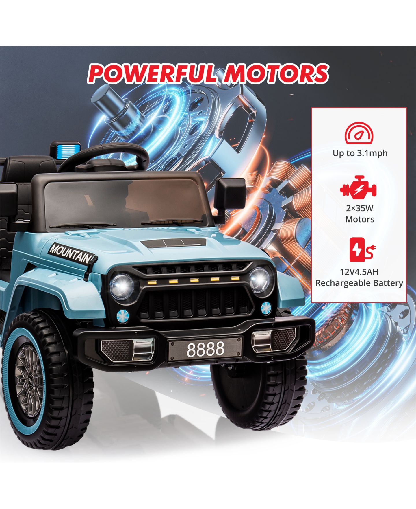 Детская игрушка homfan 12V Ride-On Truck with Remote Control, Dual Motors & LED Lights, 3–5 лет — фото 5