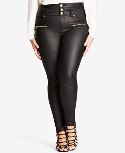 City Chic Trendy Plus Size Coated High-Waist Black Wash Skinny Jeans