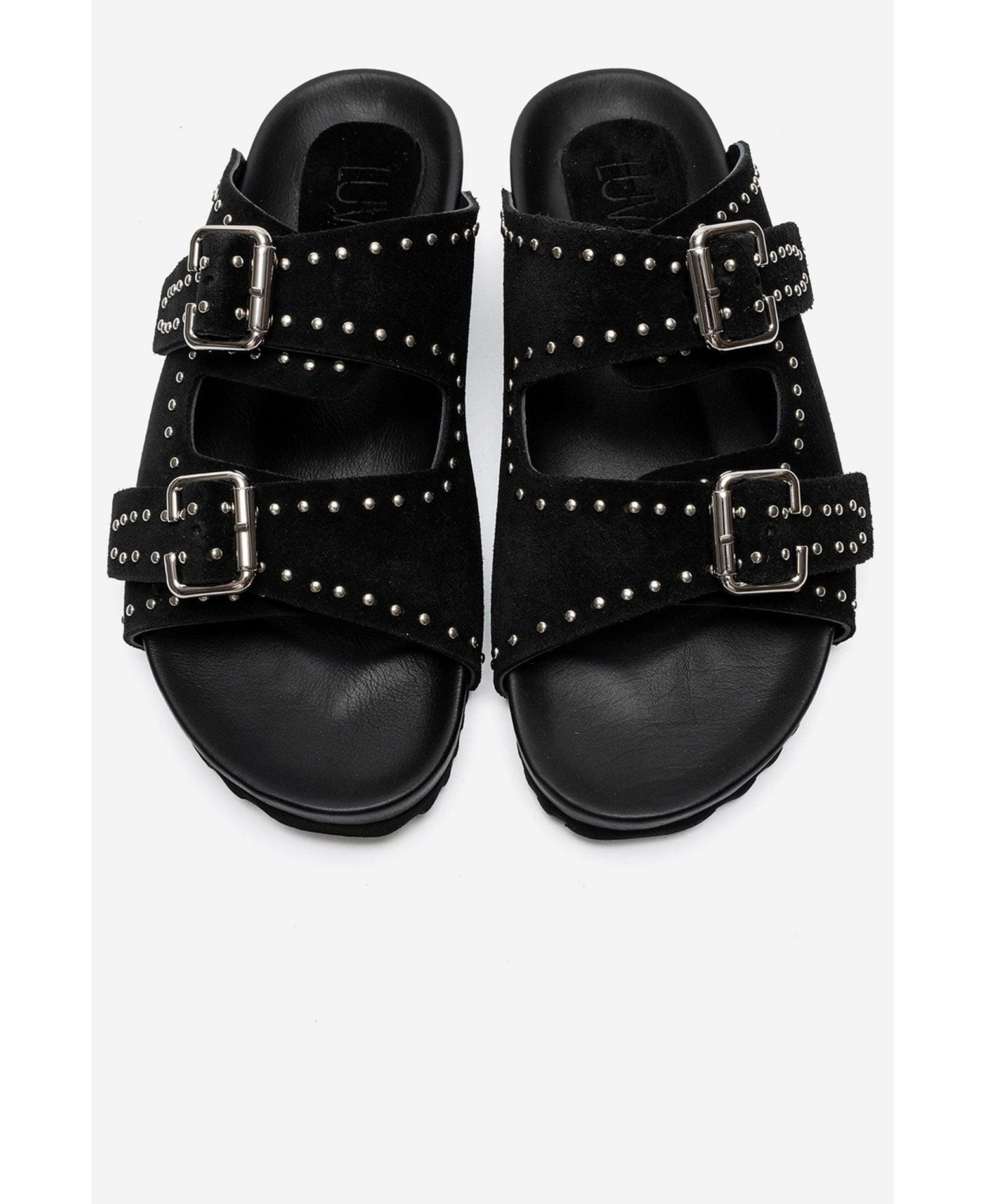 Женские сандалии Forever & Always Shoes Avenelle Leather Double Band Sandal, цвет: Чёрный замшевый — фото 5