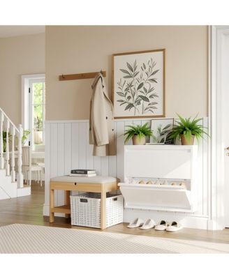 31.5 x 6 x 28 in 2-Tier Flip Shoe Cabinet, Metal Entryway Storage Organizer, Narrow Slim Design for Hallway Living Room, Grey/White