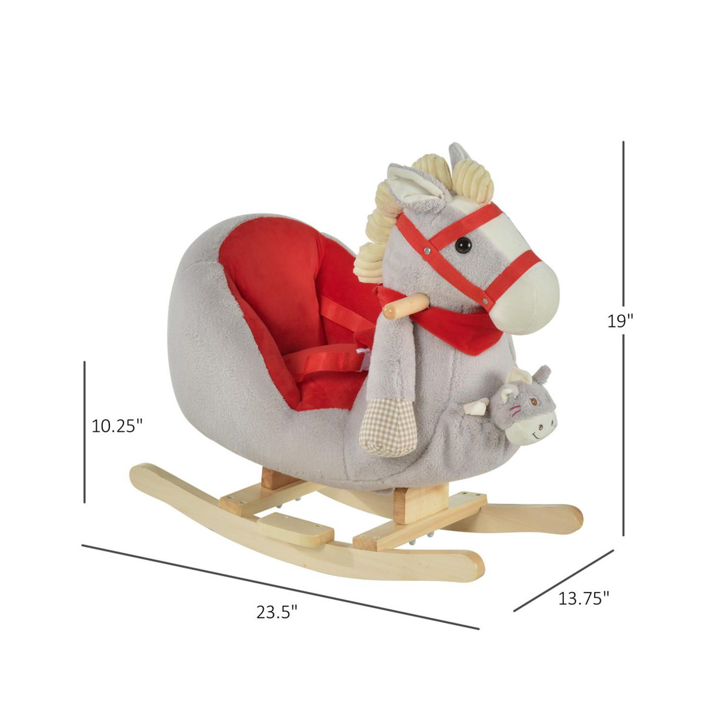 Детская мягкая игрушка YOBTOP Rocking Horse Plush Fabric Lullaby Ride-On with Hand Puppet, Ages 1+, цвет: Серый — фото 2