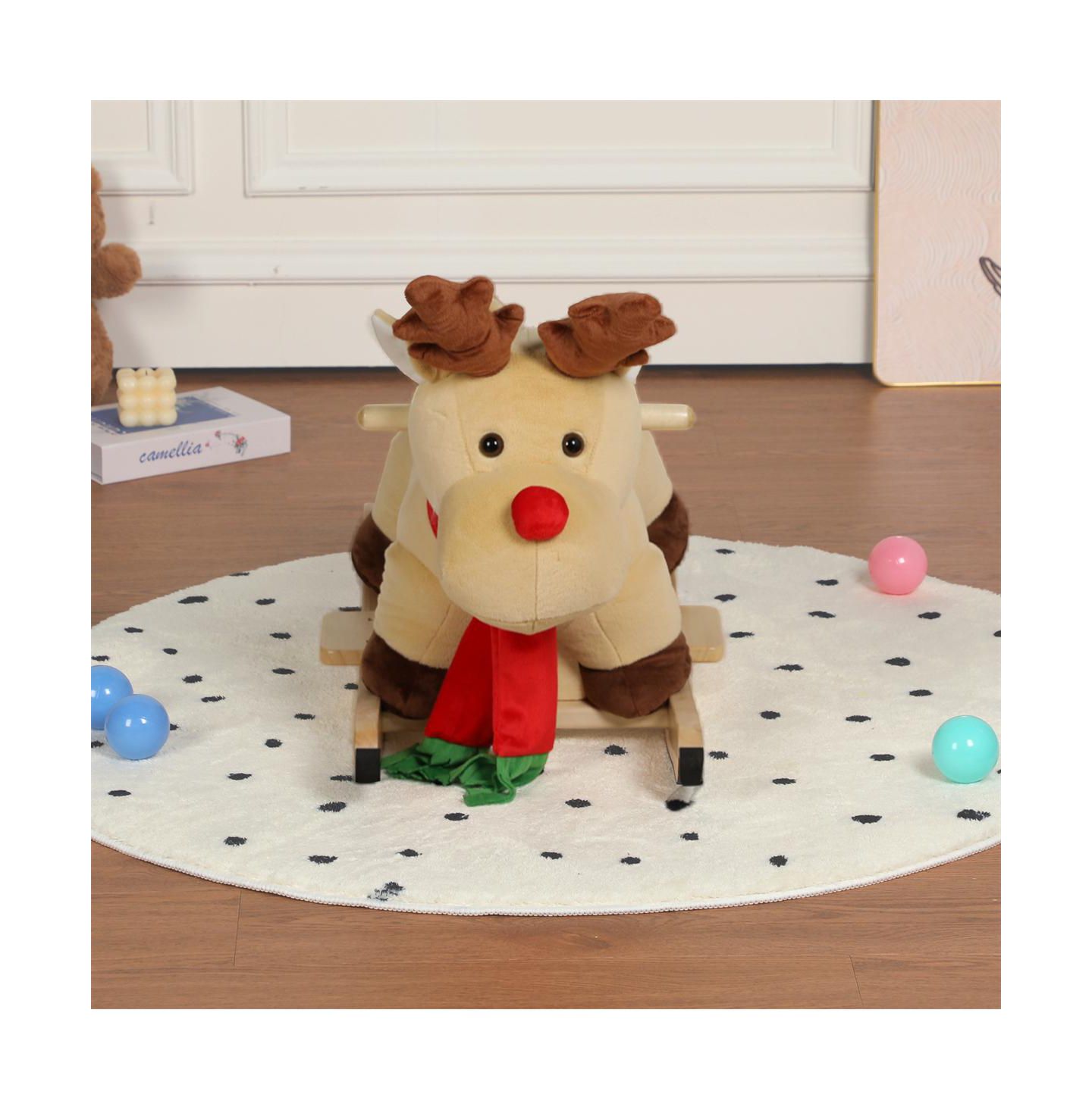 Детские игрушки YOBTOP Kids Plush Dinosaur Rocking Toy with Safety Belt, 110 lbs Capacity, Ages 1+, цвет: Абрикосовый — фото 2