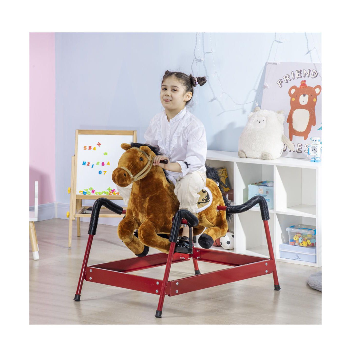 Детская мягкая игрушка YOBTOP Kids Spring Rocking Horse, Ride on Horse for Girls and Boys with Animal Sounds, Plush Horse Ride-on with Soft Feel, Interactive Toy for Kids, цвет: Коричневый — фото 2
