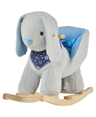 Kids Ride-On Rocking Horse Toy Bunny Rocker with Fun Play Music, Soft Plush Fabric, Sturdy Wood Base, for Children