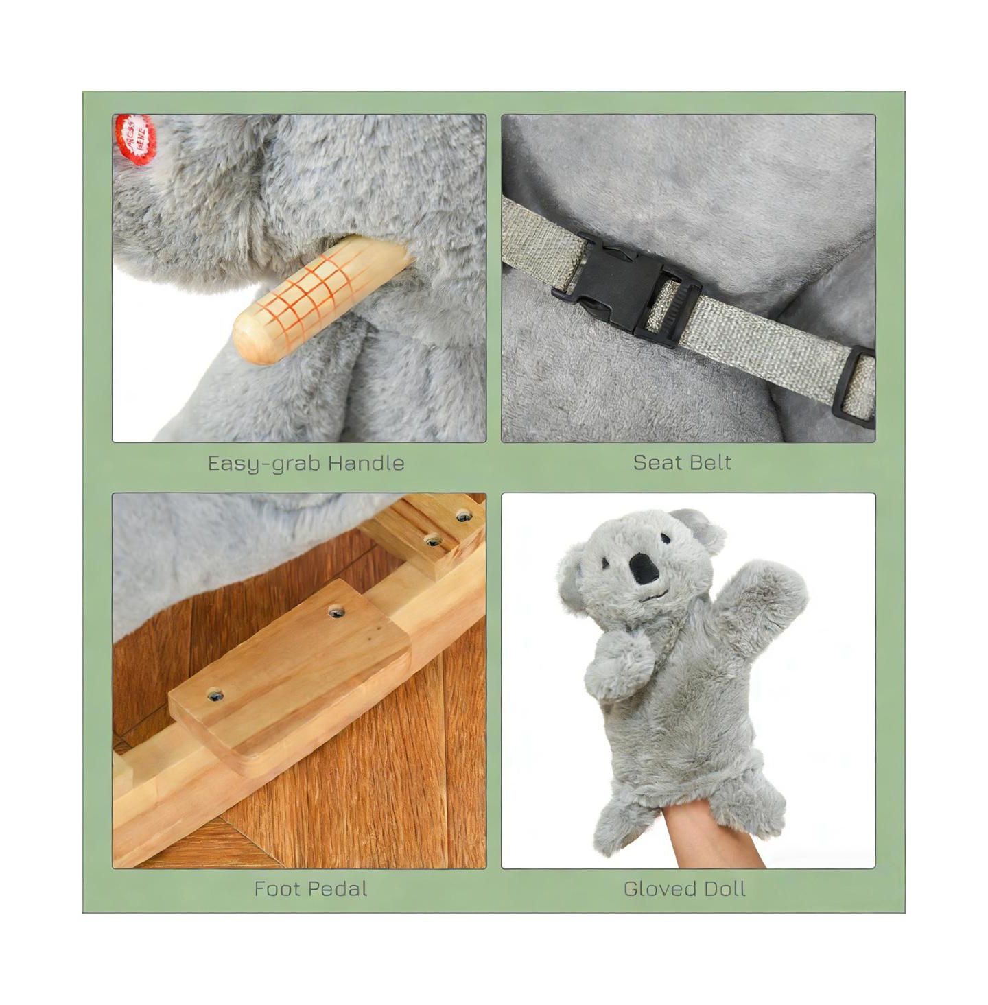 Детская мягкая игрушка YOBTOP Koala-shaped Rocker - Kids Rocking Horse with Realistic Sounds, Soft Plush Body, Sturdy Metal Frame, Balance Development, цвет: Серый — фото 5