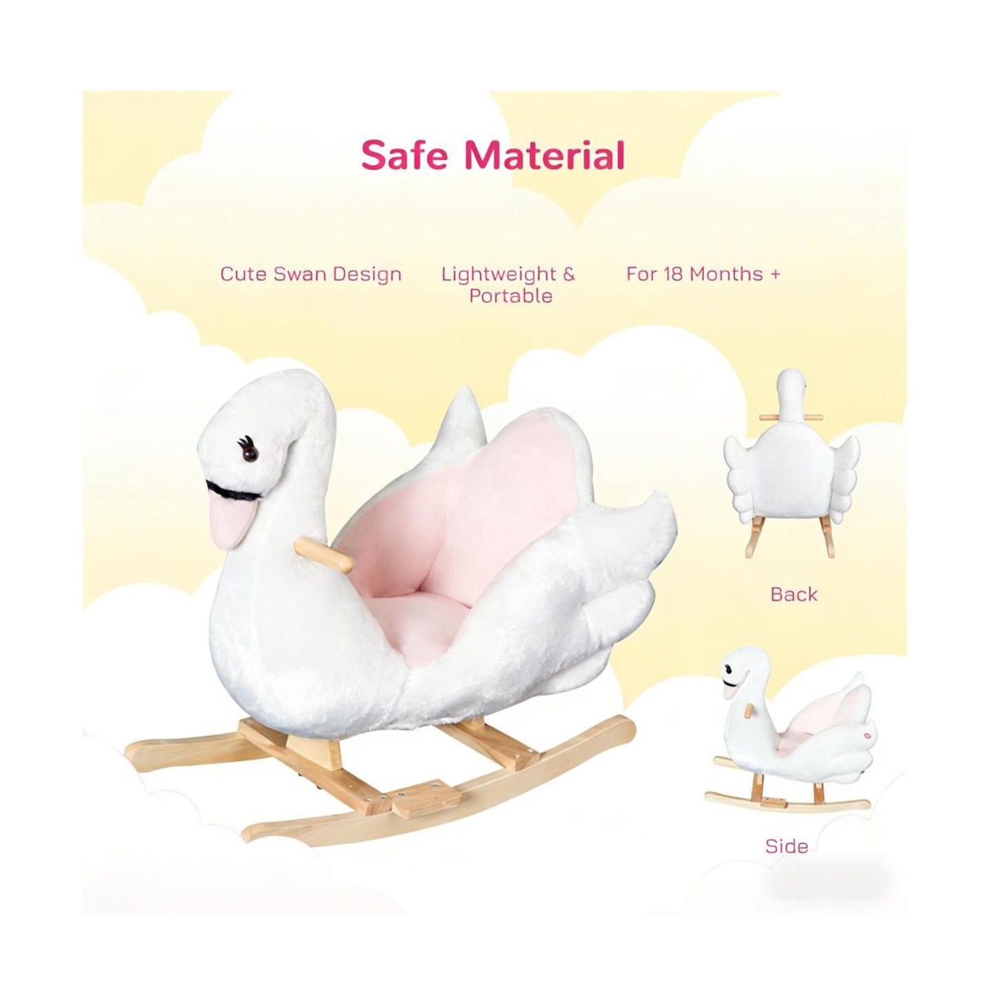 Детская мягкая игрушка YOBTOP Plush Swan Rocking Horse with Lullaby, 66 lb. Capacity, Ages 18 Months+, цвет: Розовый — фото 6