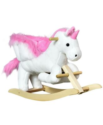 Plush Swan Rocking Horse - Wooden Plush Ride-on Toy with Lullaby Song,Easy-Grip Handles and Footrests,Reinforced Steel Frame