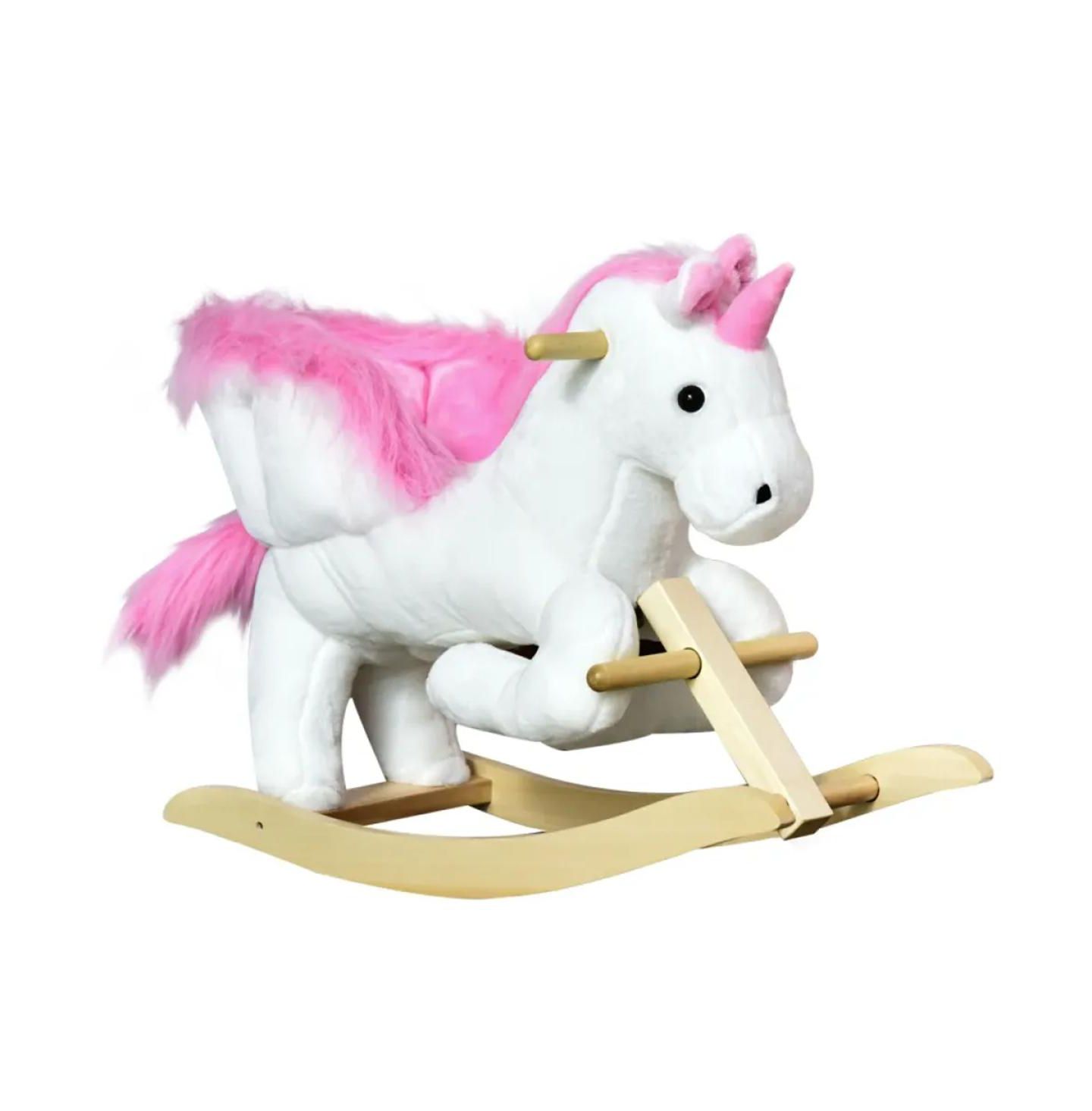 Детская мягкая игрушка YOBTOP Plush Swan Rocking Horse - Wooden Plush Ride-on Toy with Lullaby Song, Easy-Grip Handles and Footrests, Reinforced Steel Frame, цвет: Розовый — фото 1