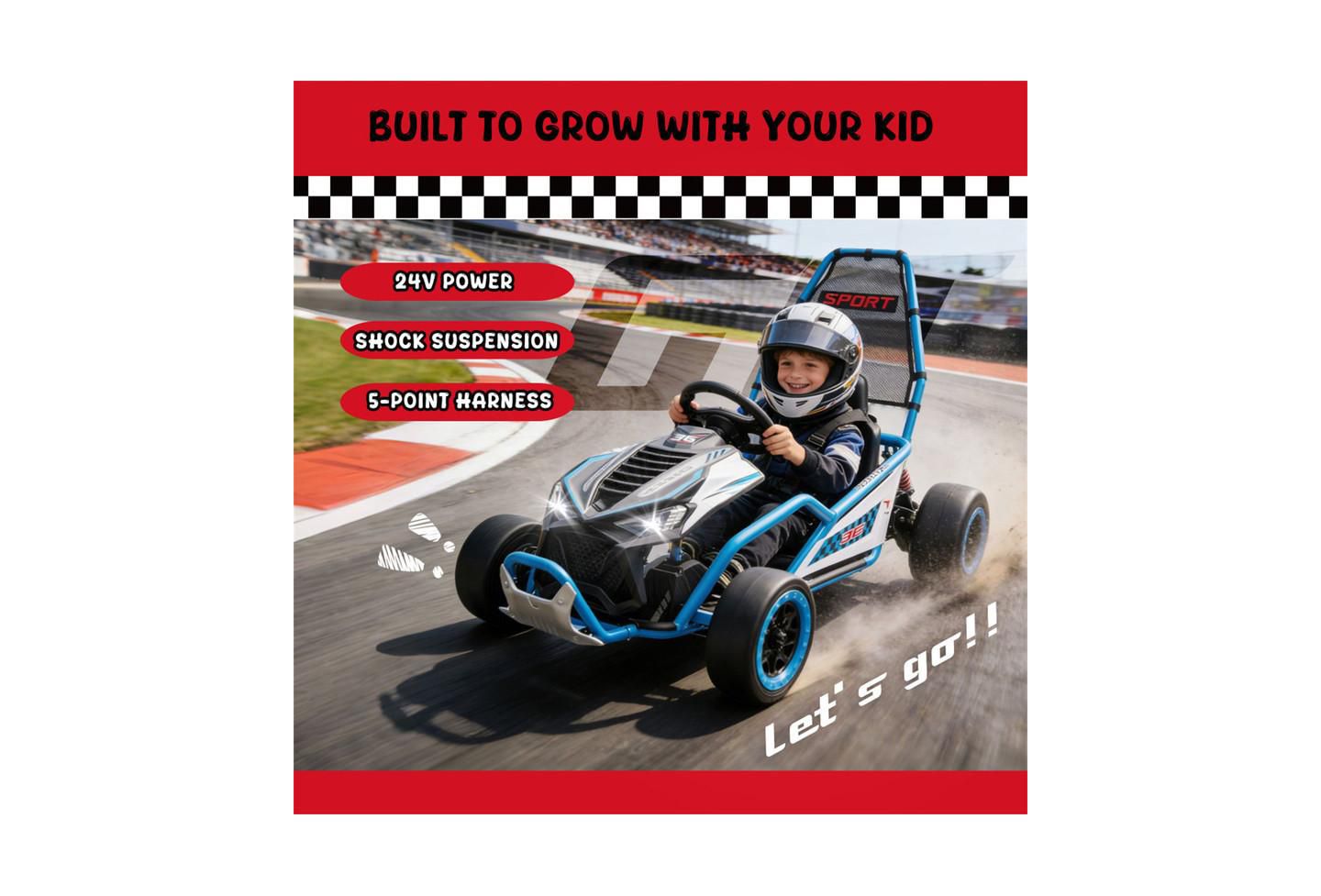 Детская игрушка YOBTOP 24V Kids Drift Go Kart with Roll Cage, 110 lbs Capacity, от 6 лет, цвет: Синий — фото 6
