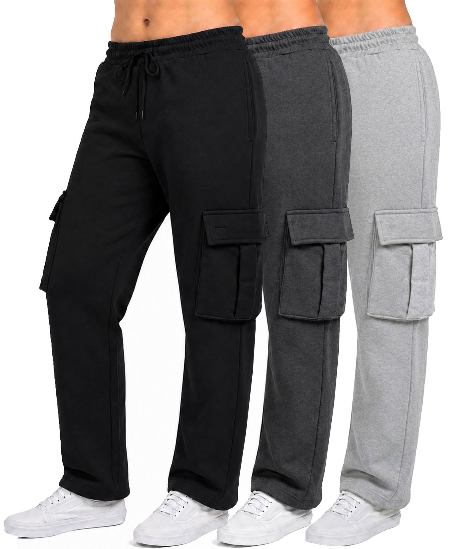 Women's Loose-Fit Cargo Fleece-Lined Jogger Sweatpants, 3-Pack