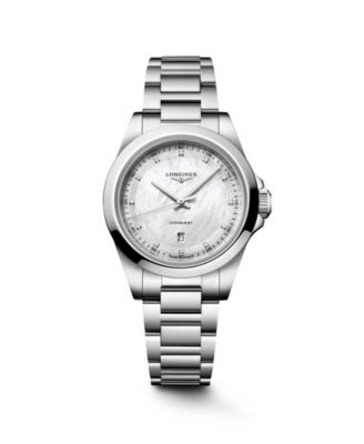 Women's Conquest Silver Stainless Steel Strap Watch 30mm