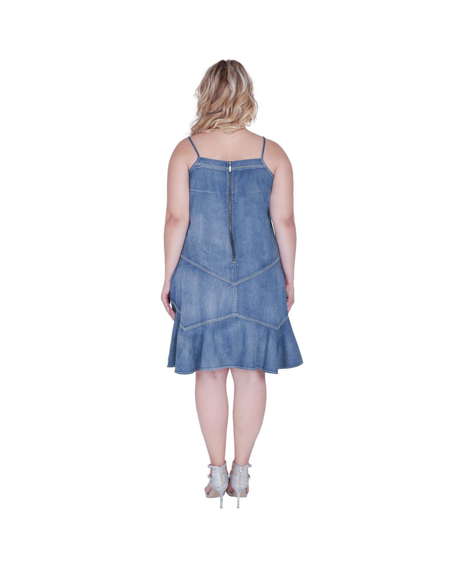 Plus Size Rosie Ruffled Spaghetti-Strap Denim Dress