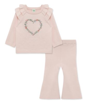 Baby Girls' Heart Embroidered Sweater and Flare Pants, 2-Piece Set