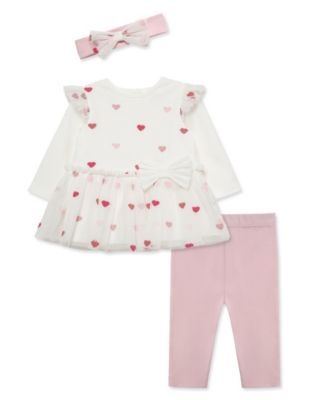 Baby Girls' Hearts Print Tutu Top, Leggings and Headband, 3-Piece Set