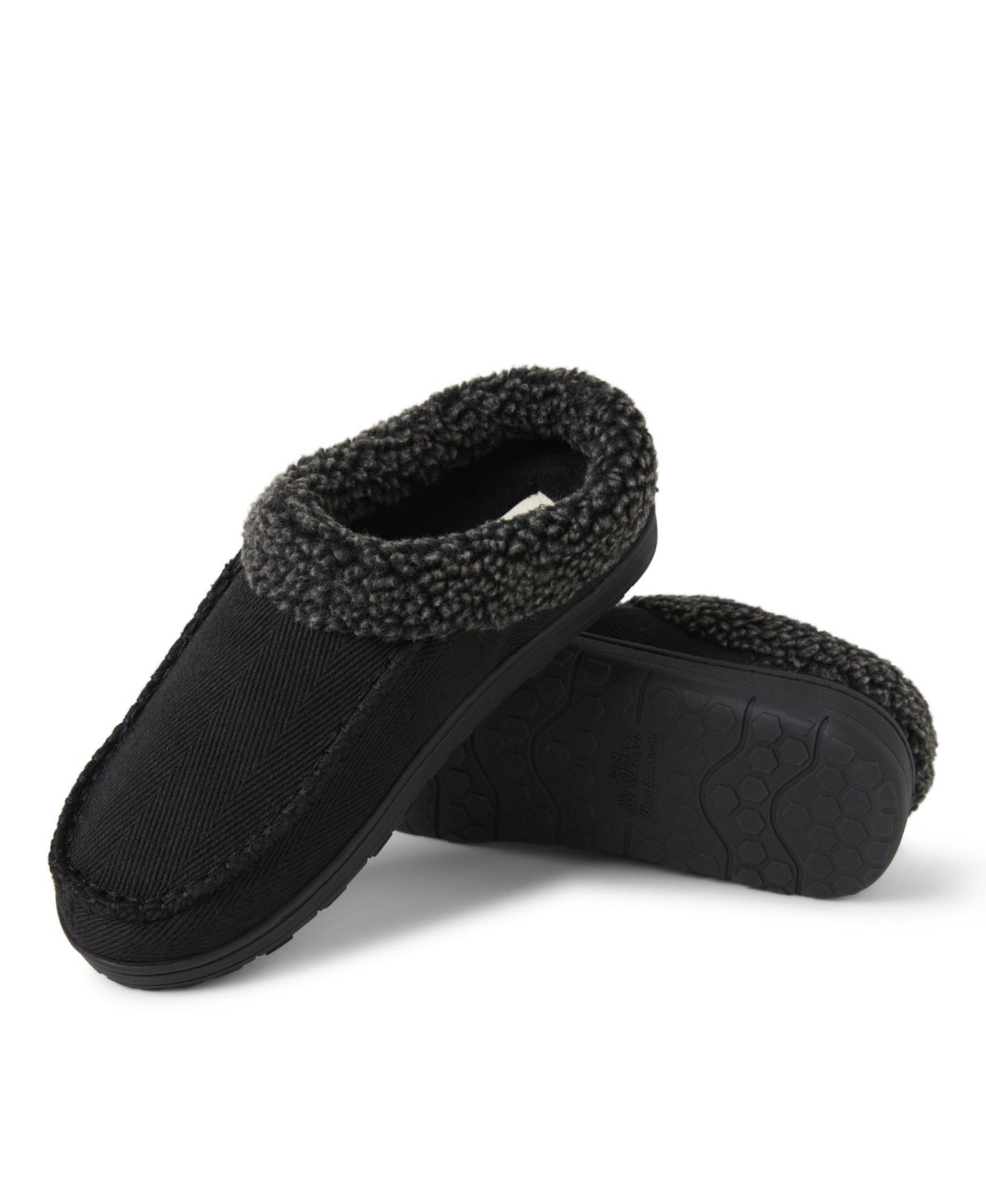 Мужские сабо Dearfoams Brendan Twill Moccasin Toe Clog Slipper, цвет: Чёрный — фото 3