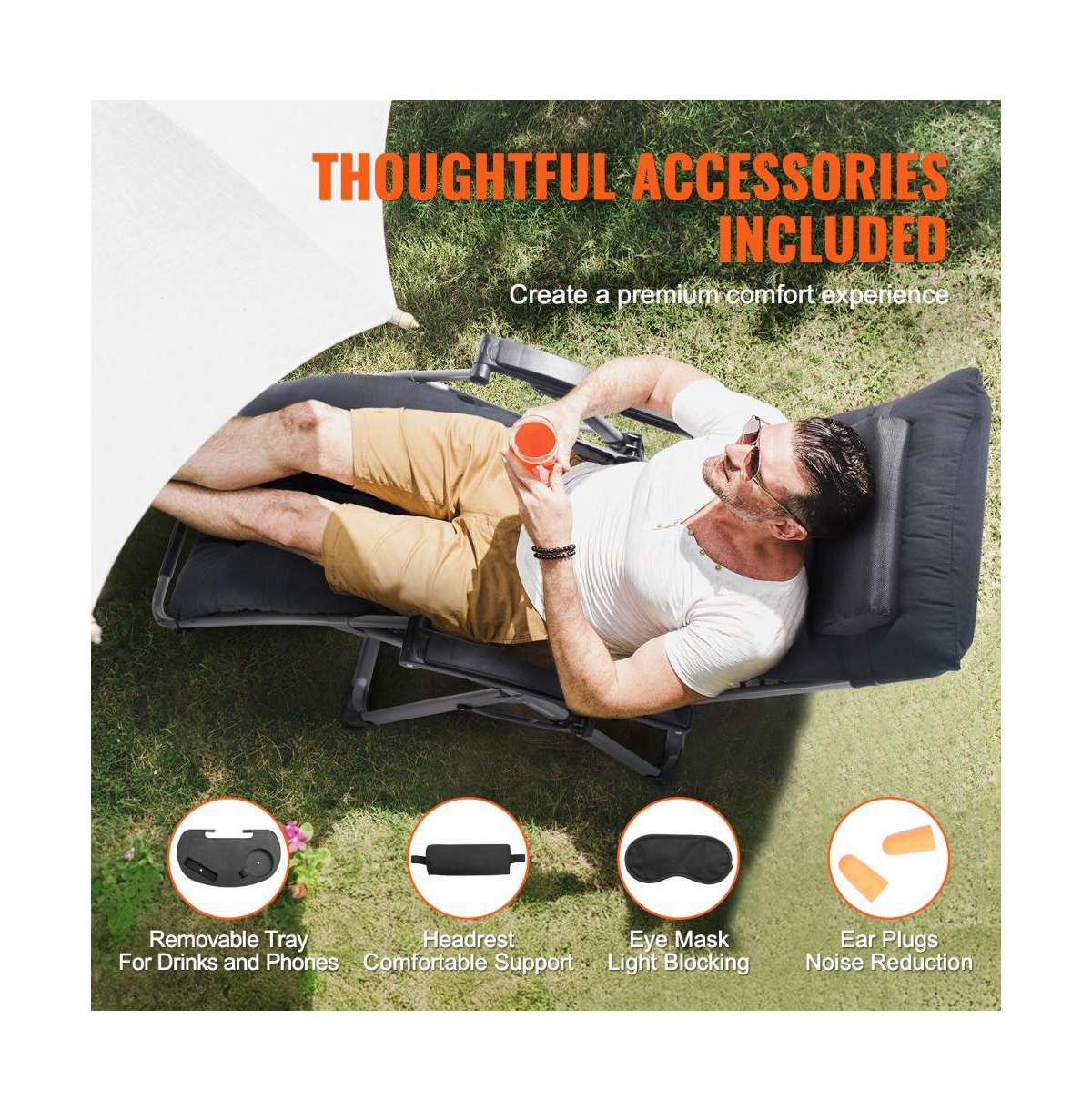 Slickblue 26in Zero Gravity Lounge Chair with Headrest Footrest and Cup Holder