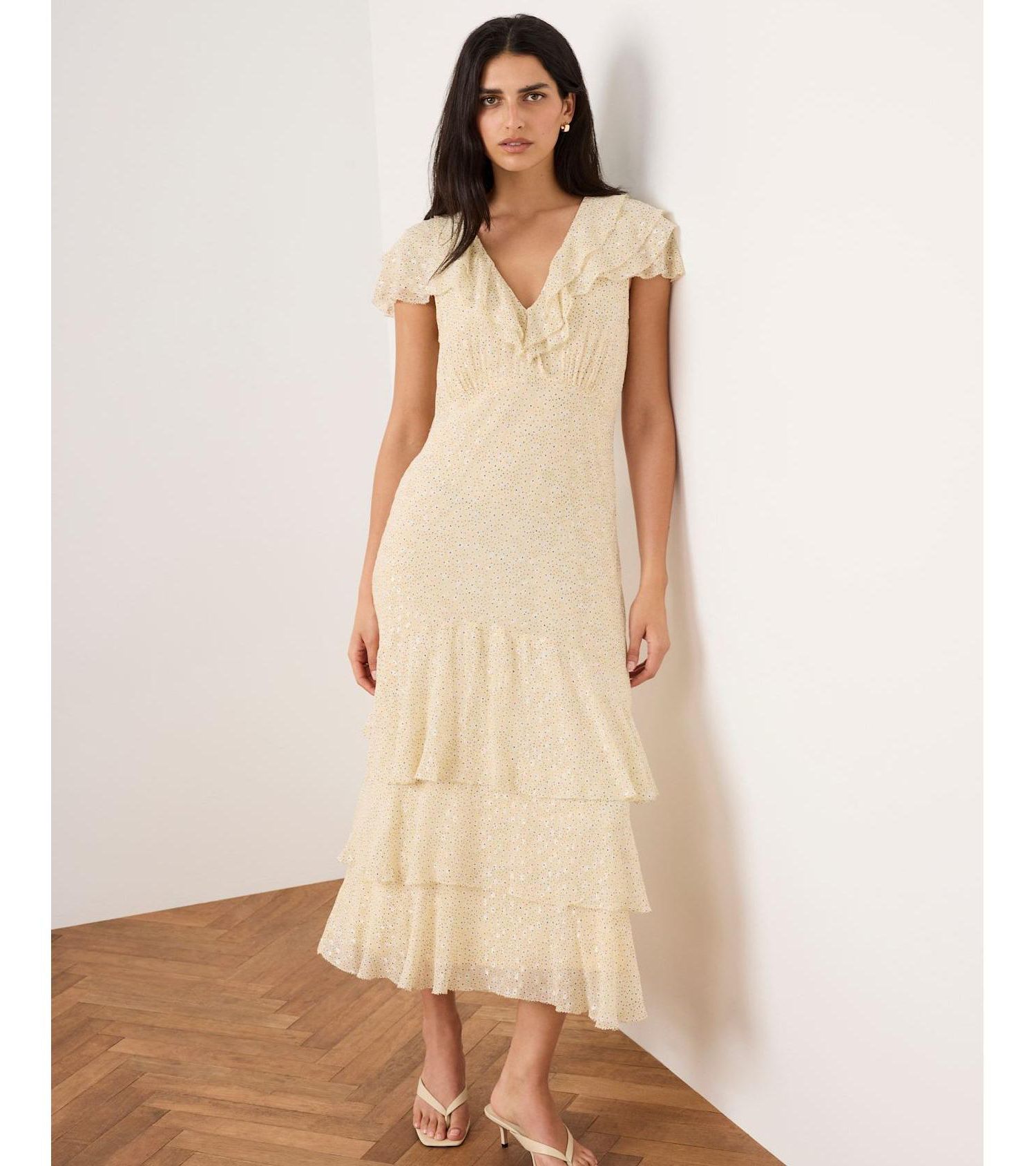 Women's Tiered Ruffle V-Neck Midi Dress