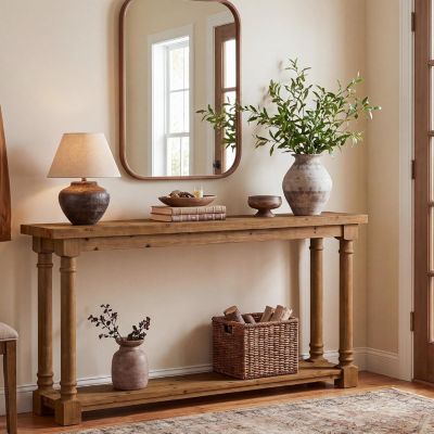 63" Solid Wood Entryway Table, 2-Tier Console Table
