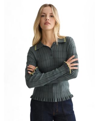 Women's Ripple Stitch Polo-Neck Pullover