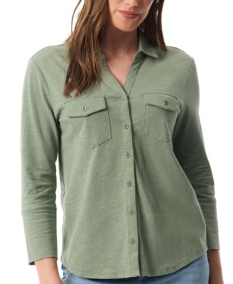 Women's Ashten Point-Collar 3/4-Sleeve Button-Up Shirt