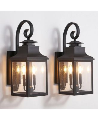 2-Pack Vintage Outdoor Wall Lanterns, Weatherproof Seeded Glass Sconces