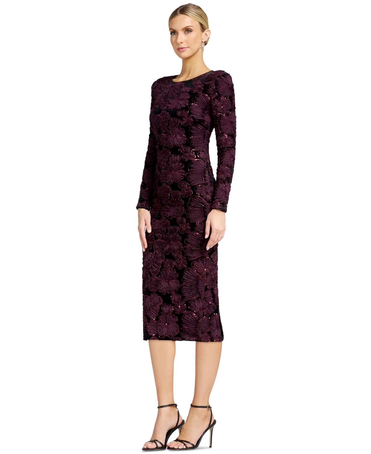 Dress the Population Women's Long-Sleeve Bodycon Floral-Print Midi
