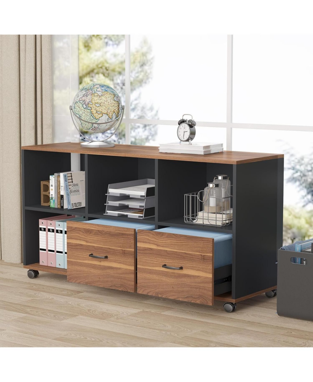 Tribesigns 47" Mobile File Cabinet with 2 Drawers and Shelves