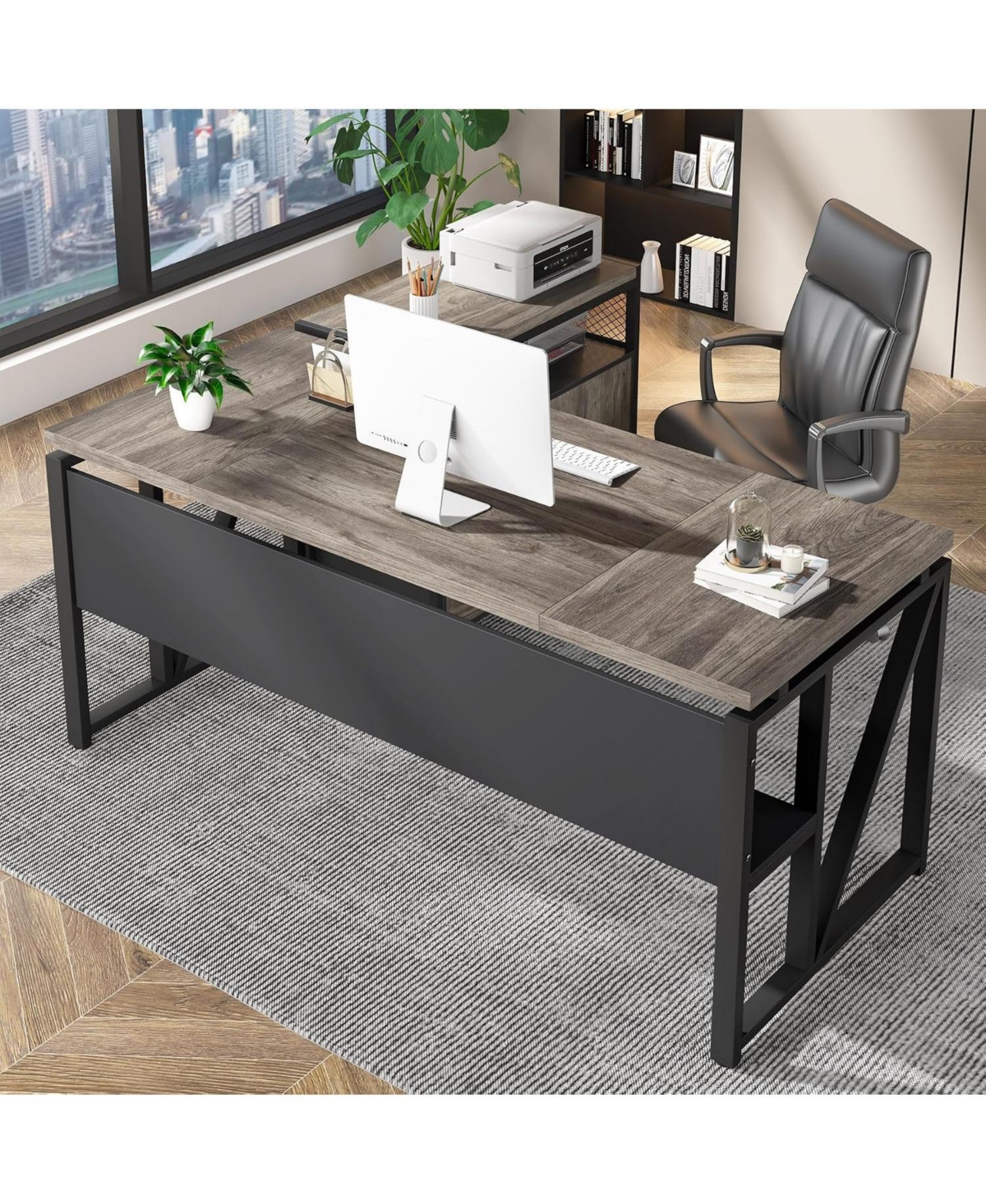 Tribesigns 63" L-Shaped Desk with Reversible File Cabinet, Oak