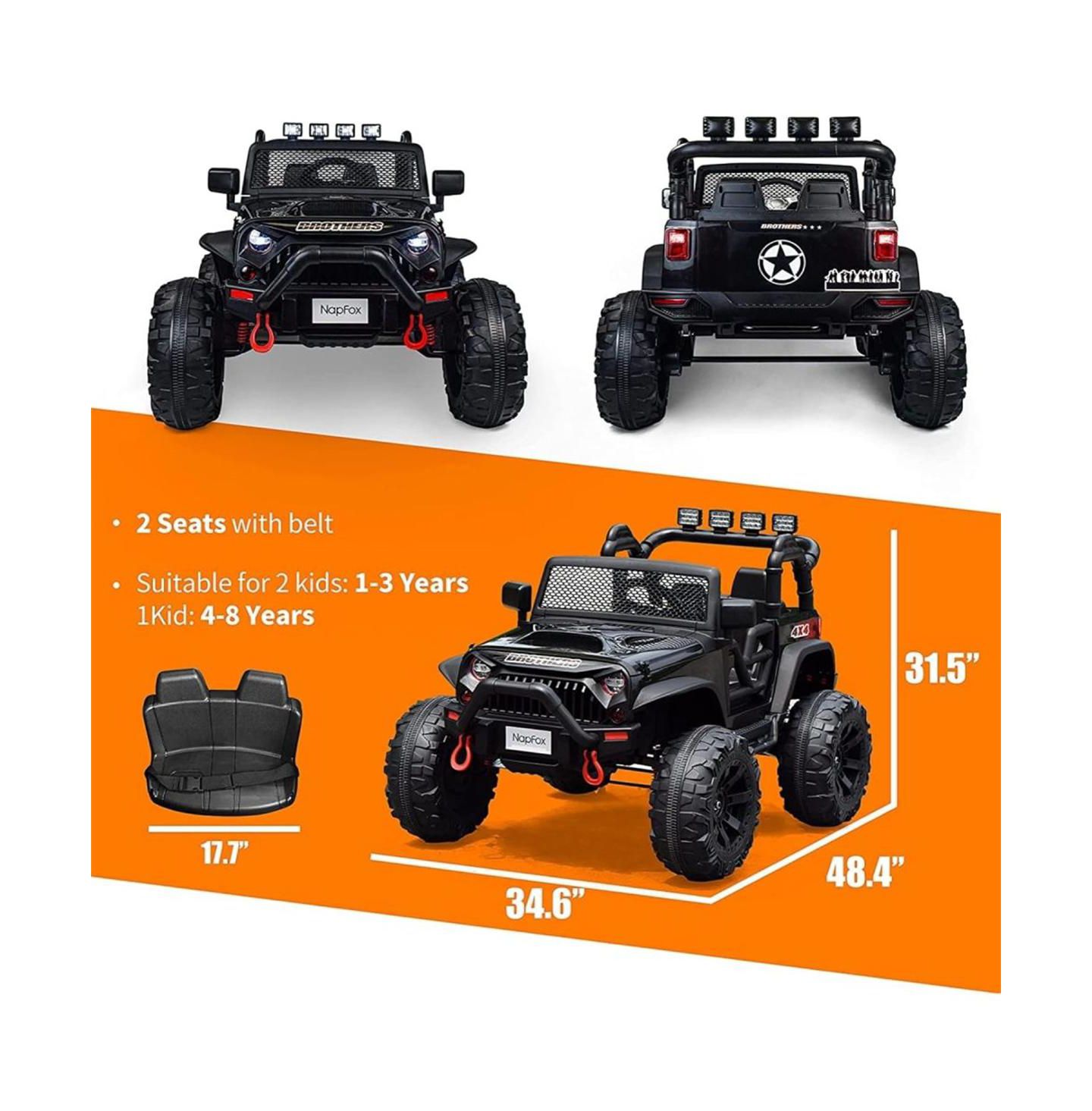 Детская игрушка YOBTOP 12V Remote Control 2-Seat Electric Ride-On Truck, 100 Lbs. Capacity, Ages 5+, цвет: Чёрный, вариант 1 — фото 3