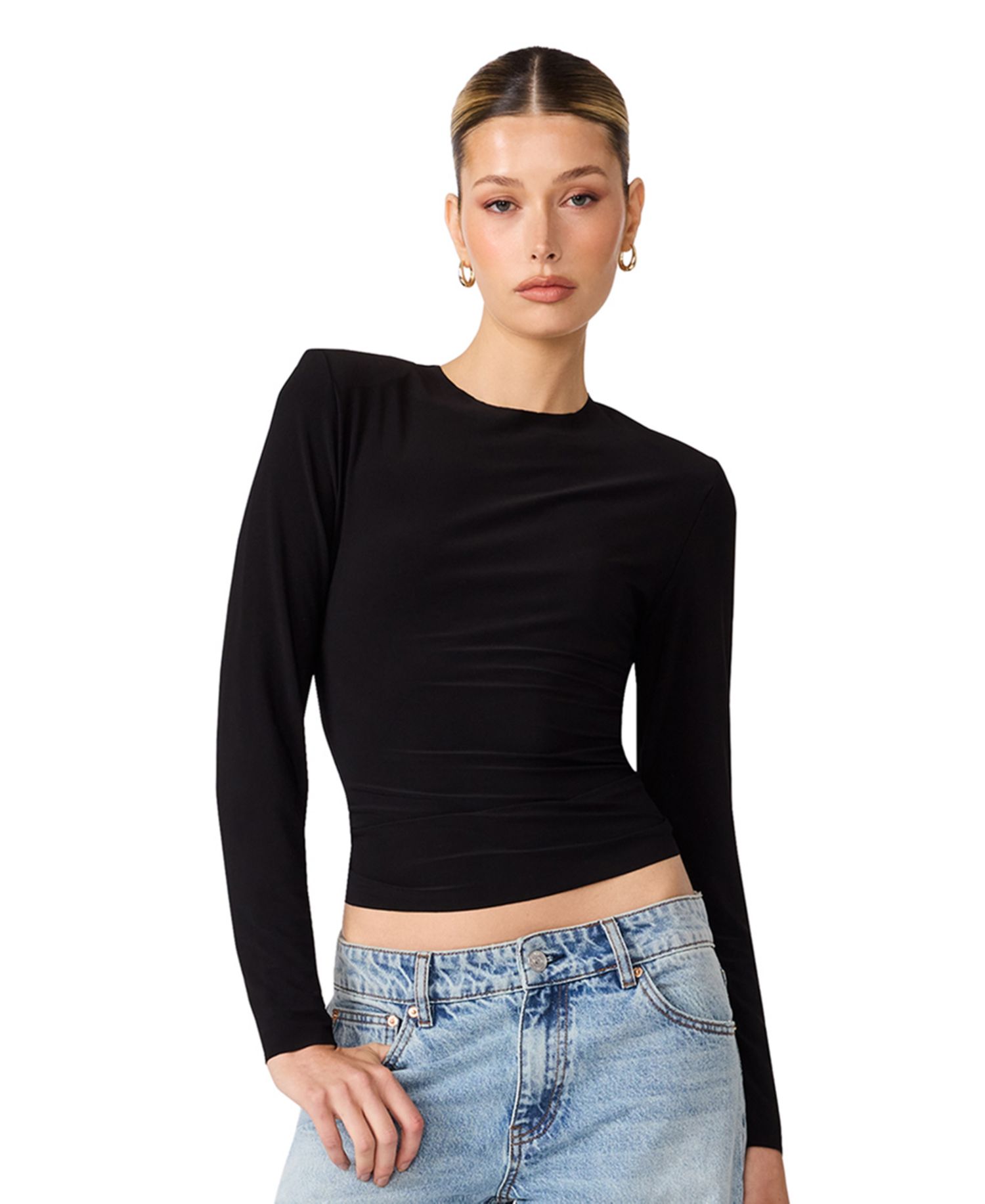 Women's Seline Long-Sleeve Padded Shoulder Crewneck Top