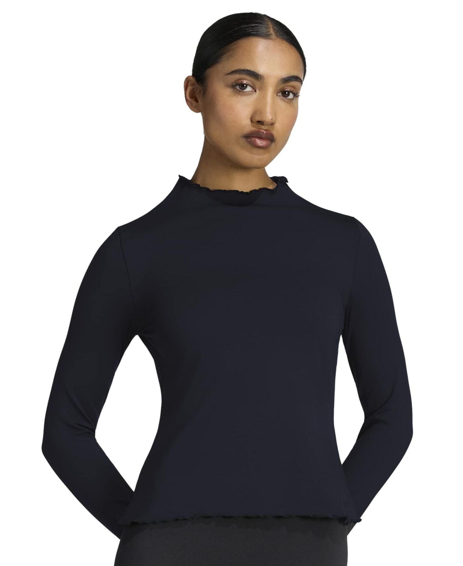 Women's Long-Sleeve Funnel Neck Slim-Fit Shirt