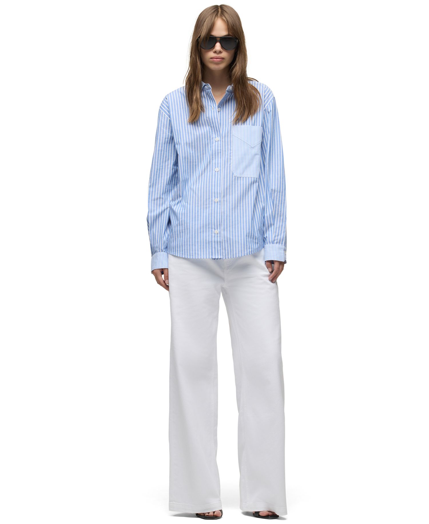 Women's Oversized Striped Long-Sleeve Button-Down Shirt