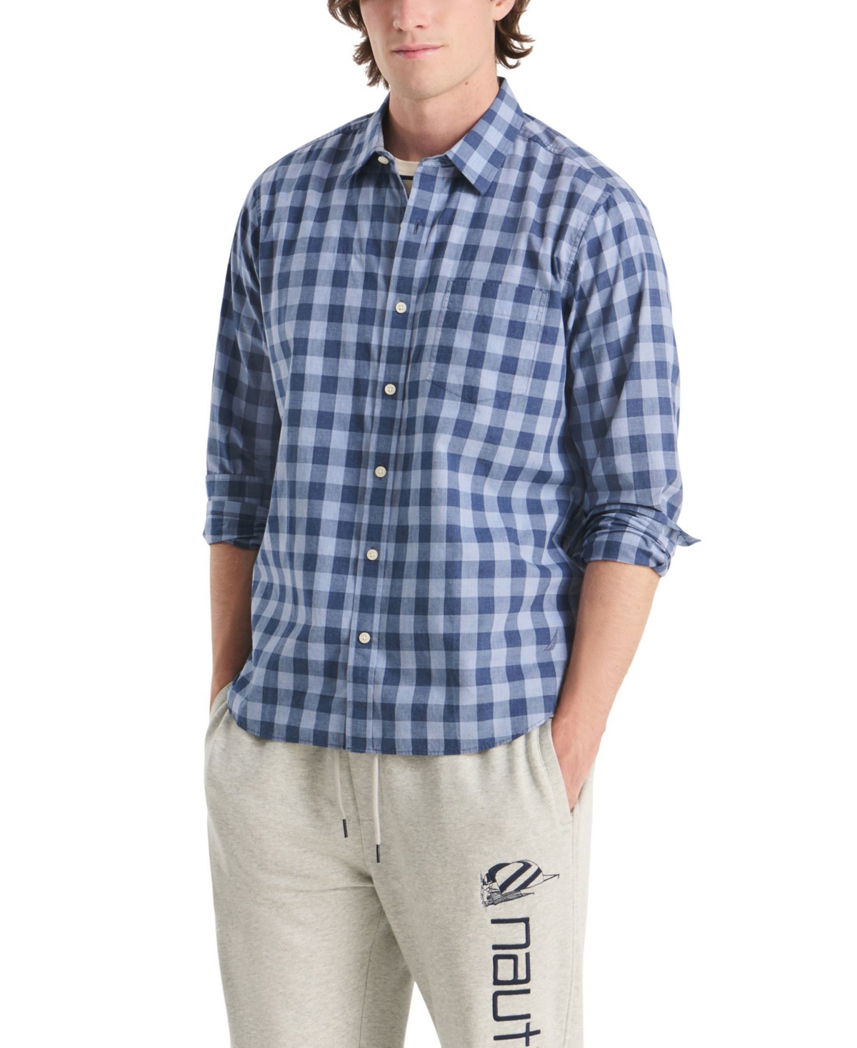 Nautica Men's Plaid Long-Sleeve Shirt - Navy