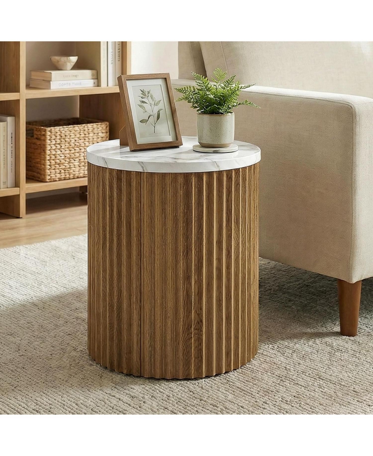 Tribesigns End Table, 23.6-Inch Tall Round Side Table with Faux Marble Tabletop, Drum Shape