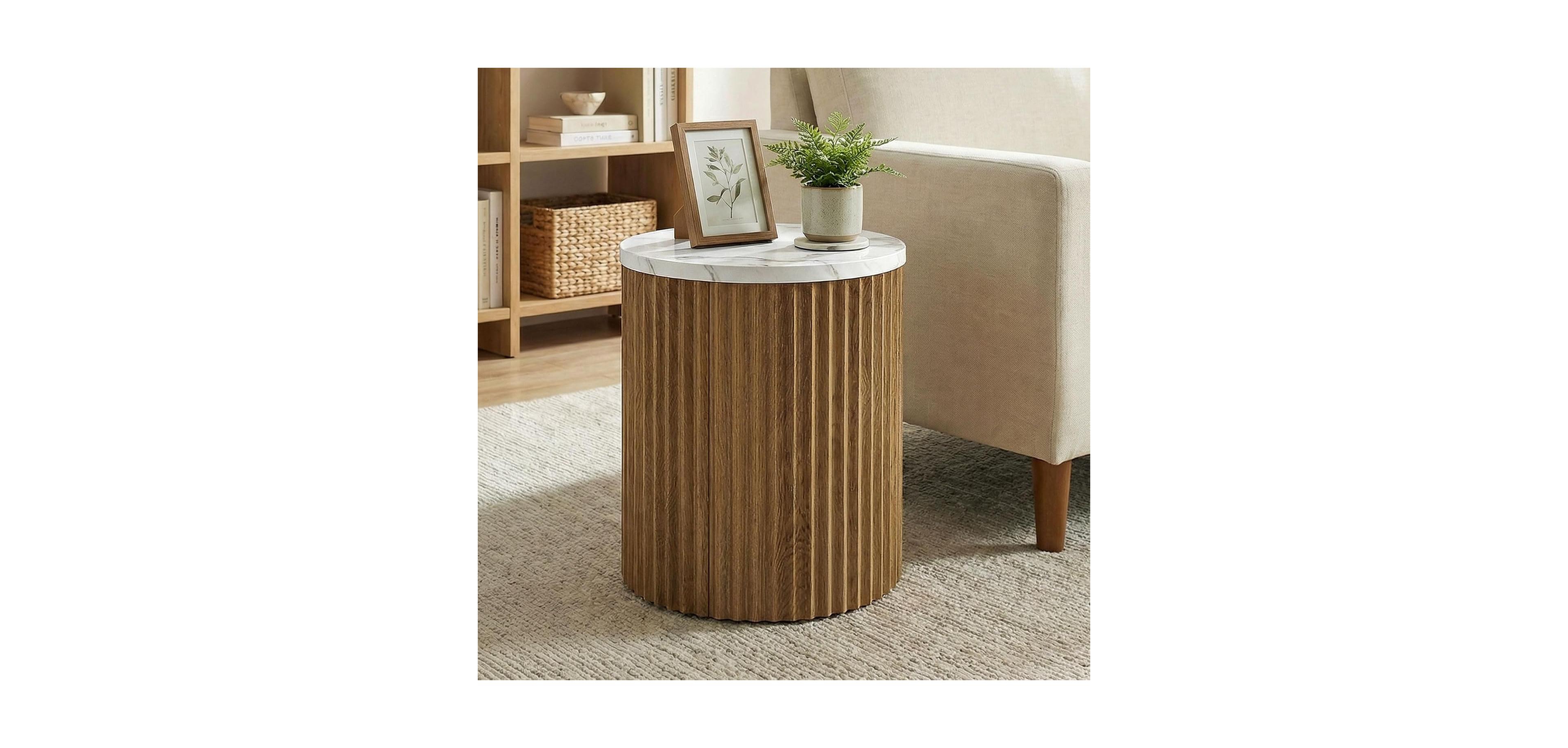 Tribesigns End Table, 23.6-Inch Tall Round Side Table with Faux Marble Tabletop, Drum Shape