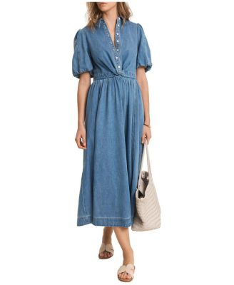 Women's Denim Twist Midi Dress
