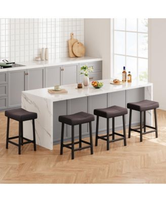 Set of 4 Saddle Bar Stools, 24" Counter Height Upholstered Padded Seat, Curved Backless Design for Kitchen Island or Home Bar