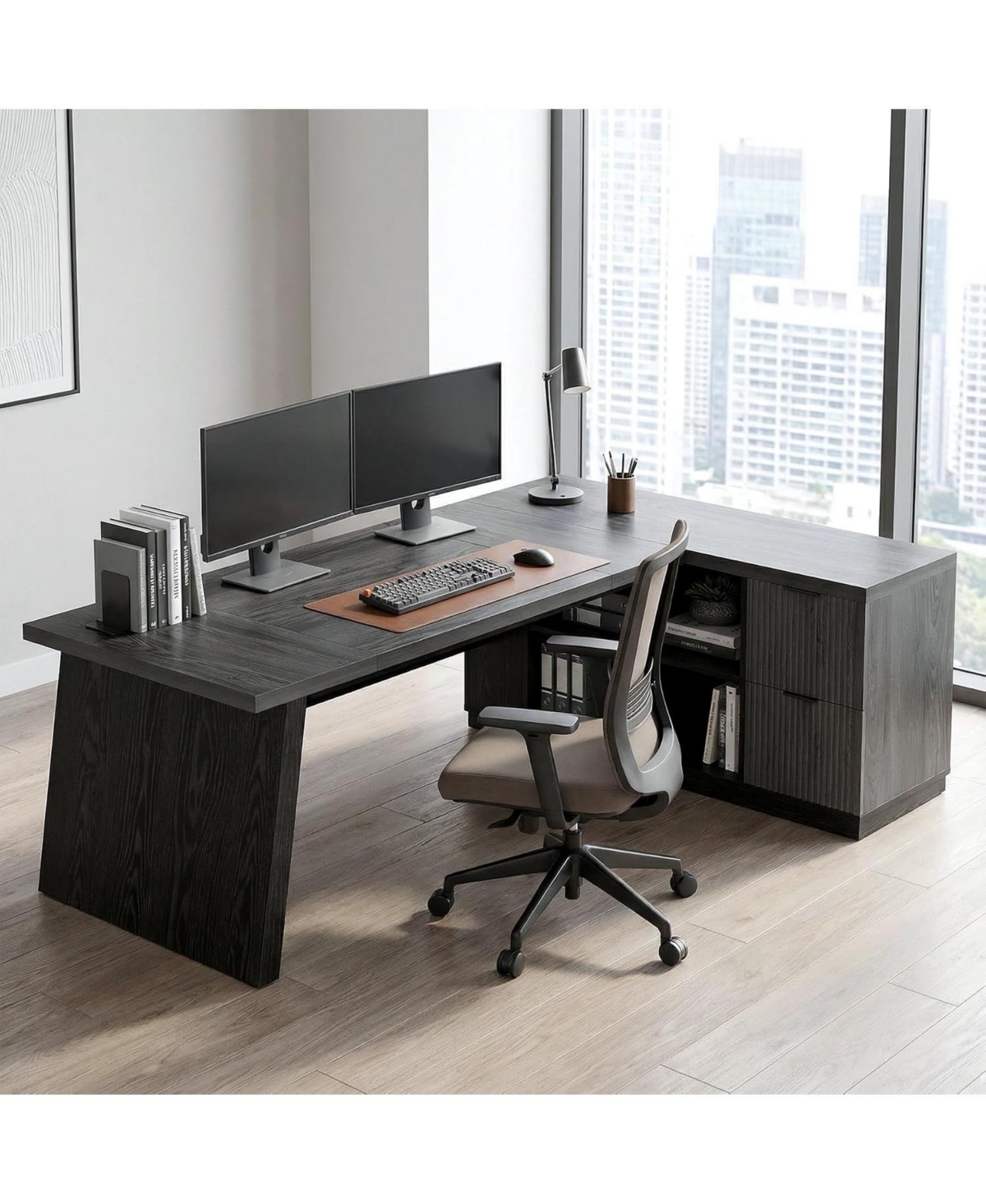Tribesigns 77.9" L-Shaped Desk with 2 Drawers and Cabinet