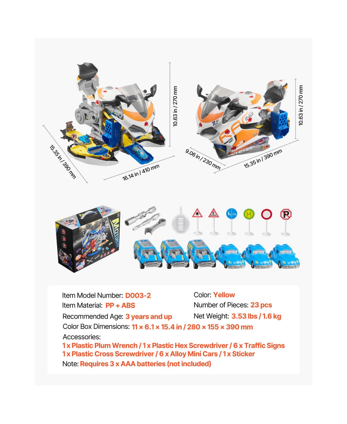 Sugift 25 Piece Motorcycle Mechanic Toy with Removable Parts Lights Sounds for Ages 3 Years and Up