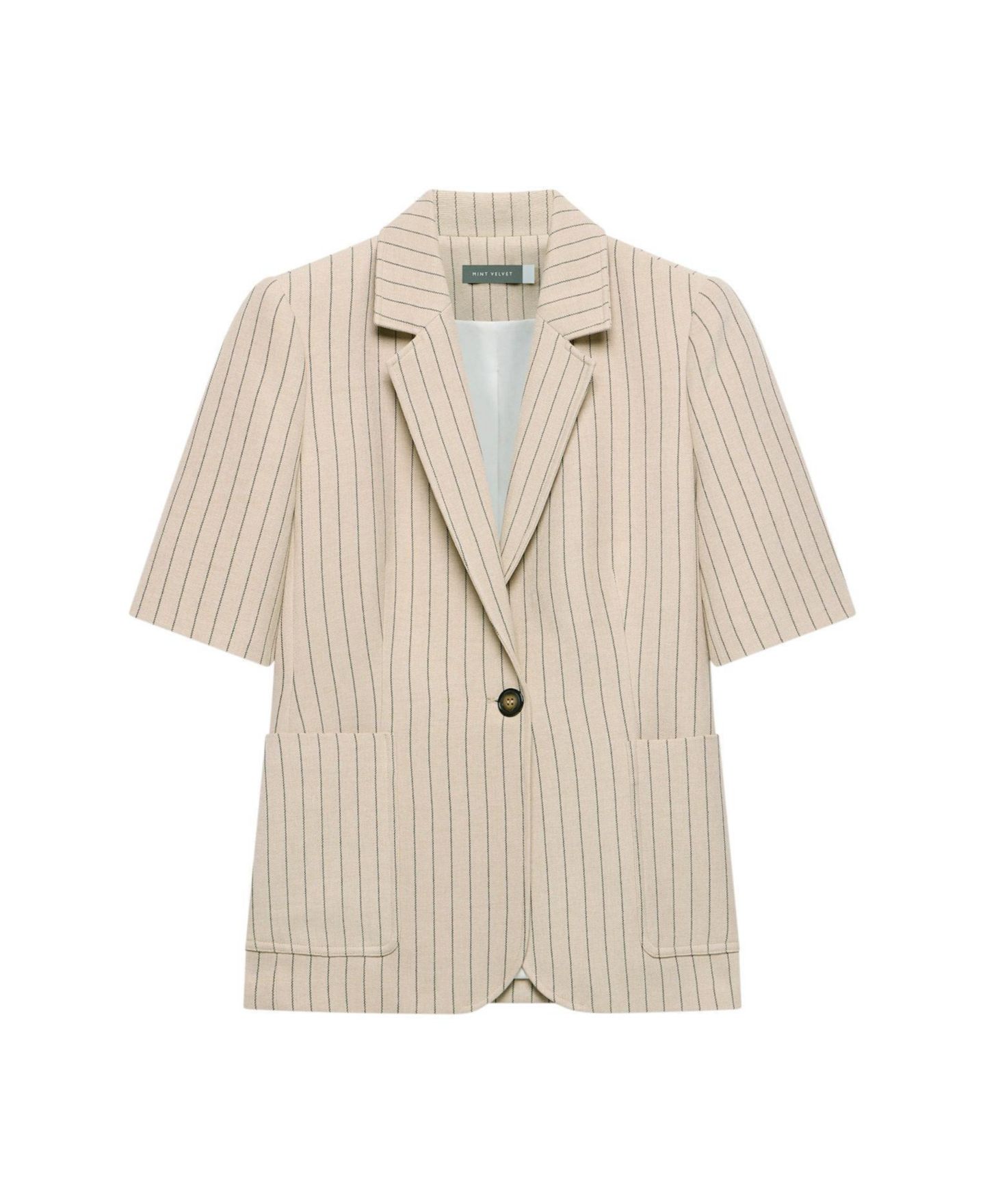 Женский пиджак Mint Velvet Pinstripe Short-Sleeve Single-Button Blazer, цвет: Верблюжий — фото 4