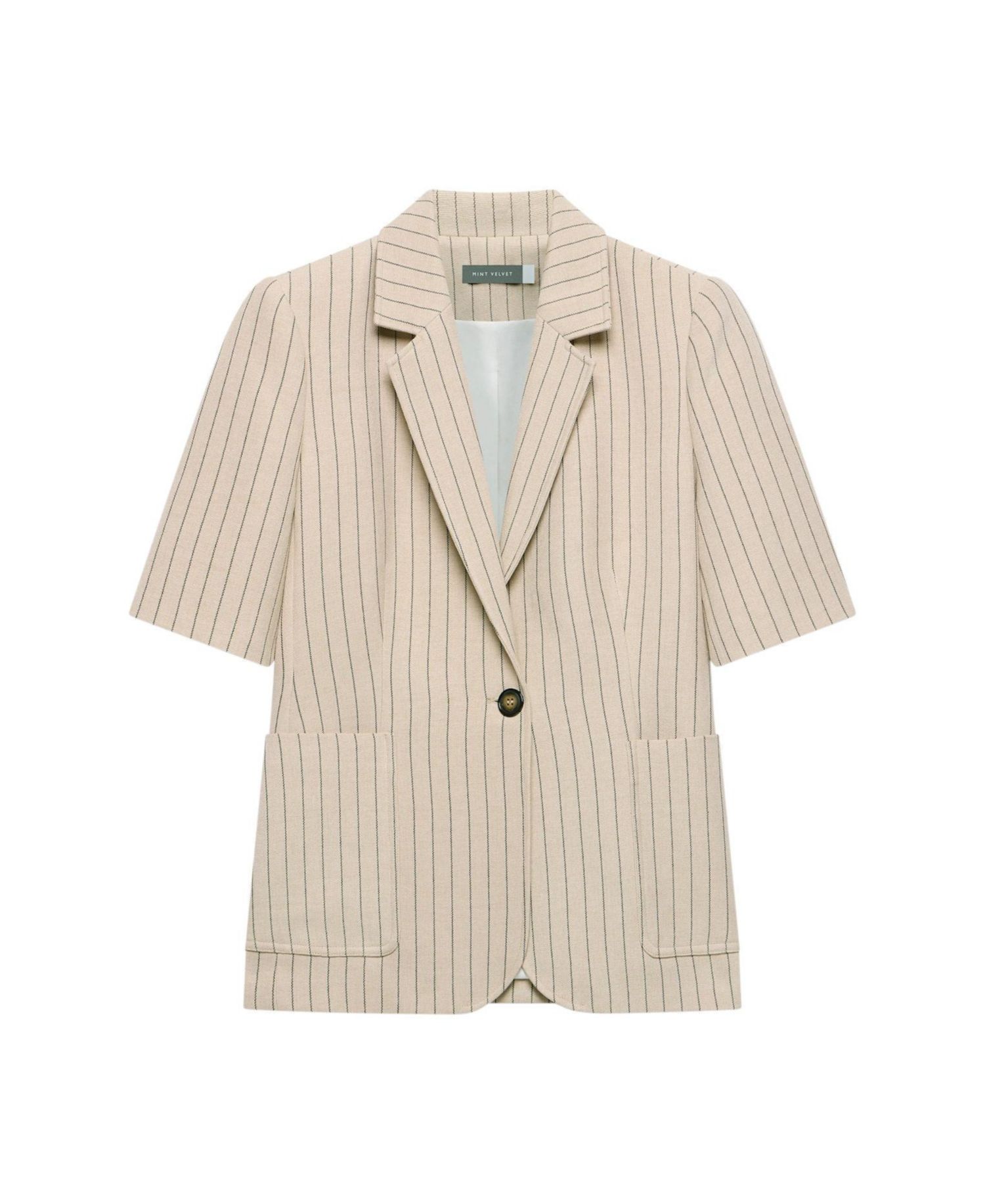 Women's Pinstripe Short-Sleeve Single-Button Blazer