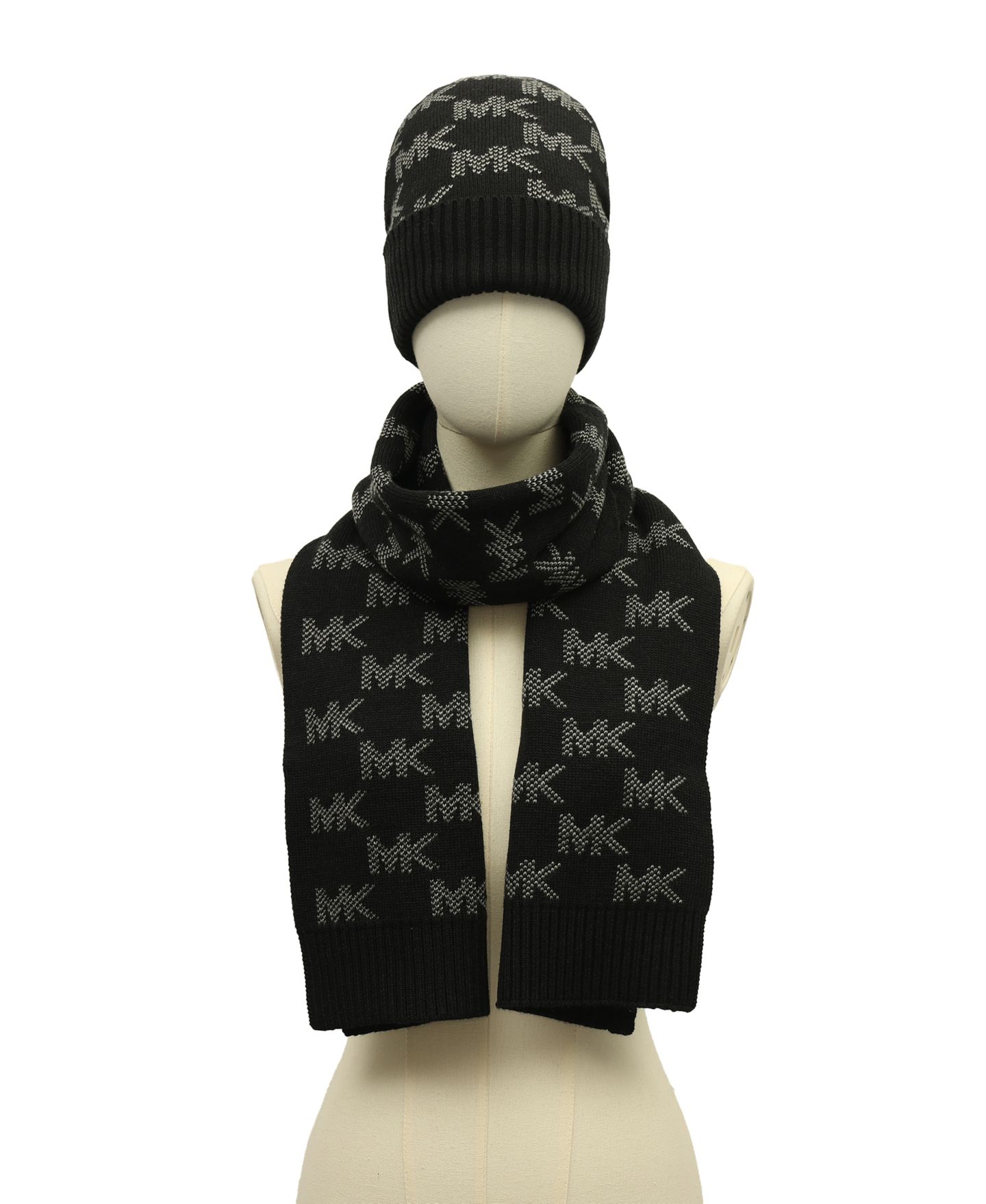 Женские комплекты Michael Kors Check Cuff Beanie and Scarf Set, цвет: Чёрный — фото 6