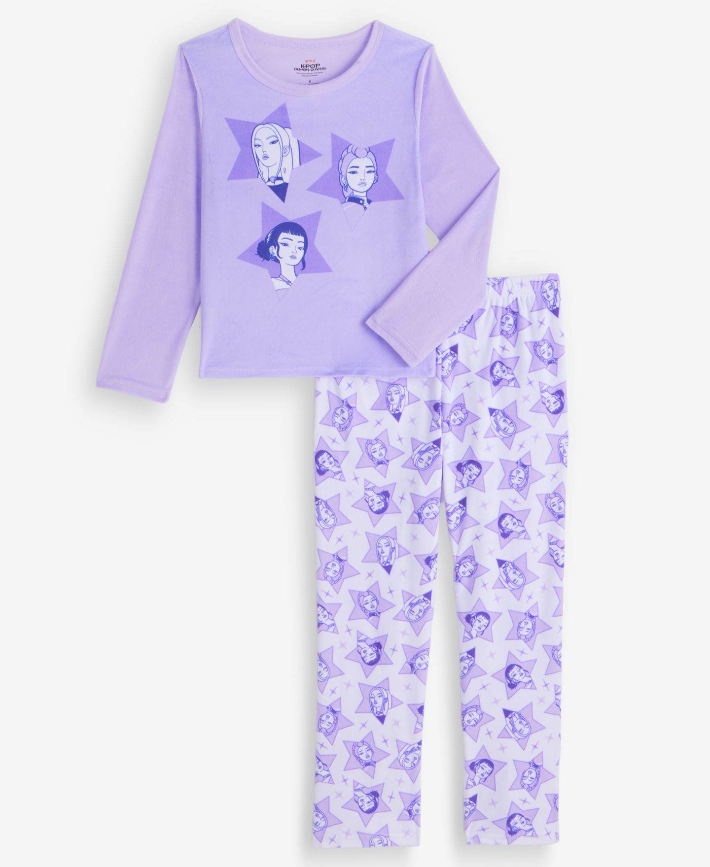 K-Pop Girls' 4-16 Bunny Flame Resistant Top and Pants, 2-Piece Pajama Set, цвет: Фиолетовый — фото 1
