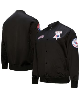 Men's Black Philadelphia 76ers Hardwood Classics Blackout Collection Satin Full-zip Jacket